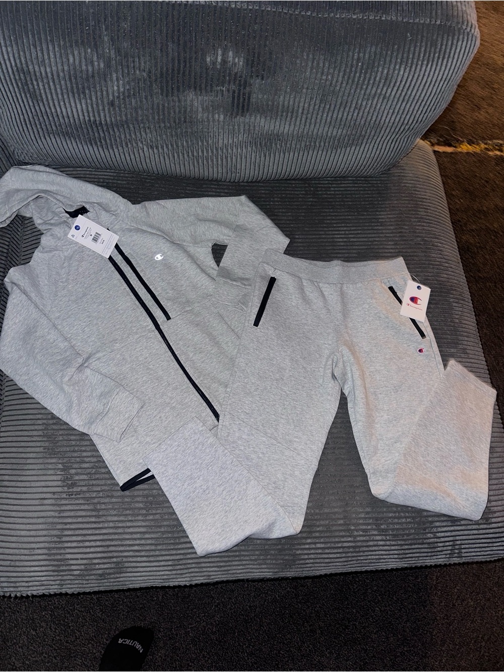 Champion Kids Gray Zip Hoodie & Joggers Set with Black Trim top size M bottom L